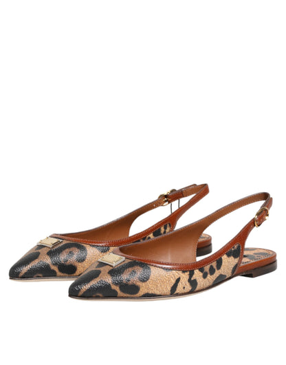 Zapatos planos con tiras traseras de leopardo marrones Dolce & Gabbana