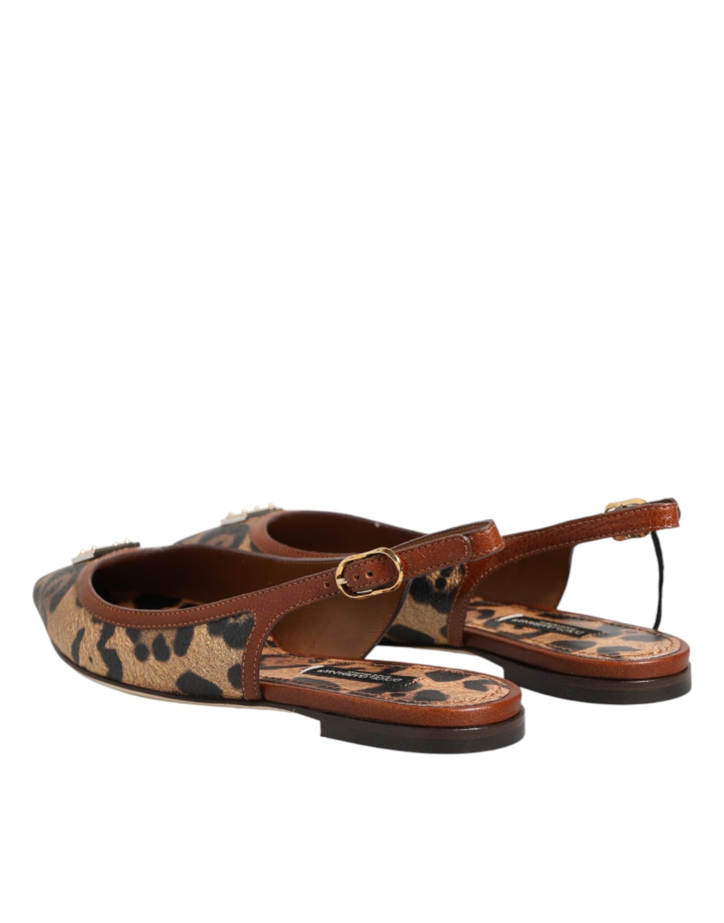 Zapatos planos con tiras traseras de leopardo marrones Dolce & Gabbana
