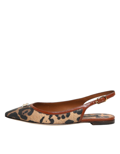 Zapatos planos con tiras traseras de leopardo marrones Dolce & Gabbana