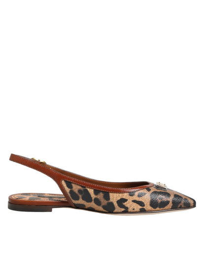 Zapatos planos con tiras traseras de leopardo marrones Dolce & Gabbana