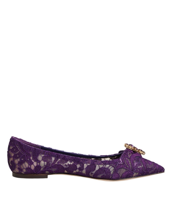 Zapatos planos Dolce & Gabbana de encaje Taormina morados con cristales