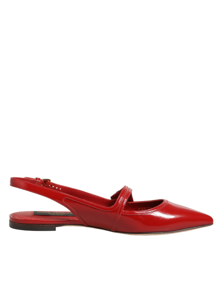 Zapatos Sandalias Planas de Cuero Rojo con Correa Trasera Dolce & Gabbana