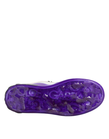 Dolce & Gabbana White Purple Leather Low Top Sneaker Shoes