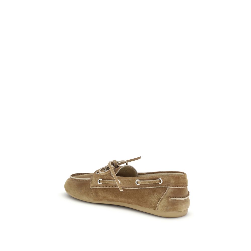 Miu Miu Beige Calf Leather Bos Taurus Slip-On Loafers