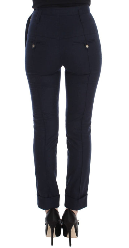 Ermanno Scervino Blue Virgin Wool Slim Fit Casual Pants