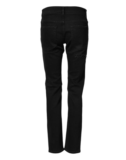 Jeans ajustados de mezclilla de algodón negro desgastado para hombre Dolce & Gabbana