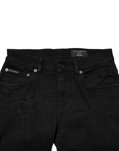 Jeans ajustados de mezclilla de algodón negro desgastado para hombre Dolce & Gabbana