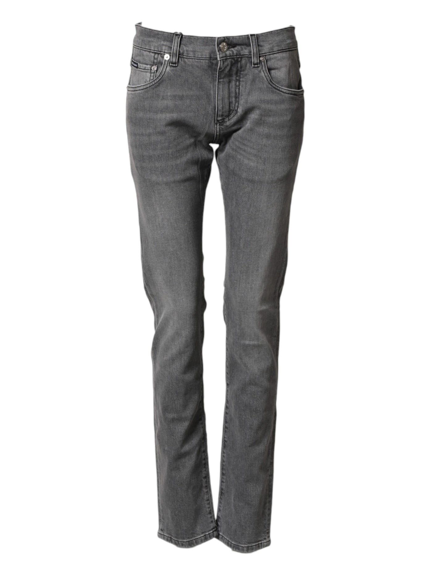 Vaqueros pitillo de mezclilla de algodón gris de talle medio Dolce & Gabbana