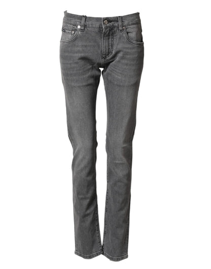 Vaqueros pitillo de mezclilla de algodón gris de talle medio Dolce & Gabbana