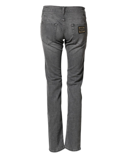 Vaqueros pitillo de mezclilla de algodón gris de talle medio Dolce & Gabbana
