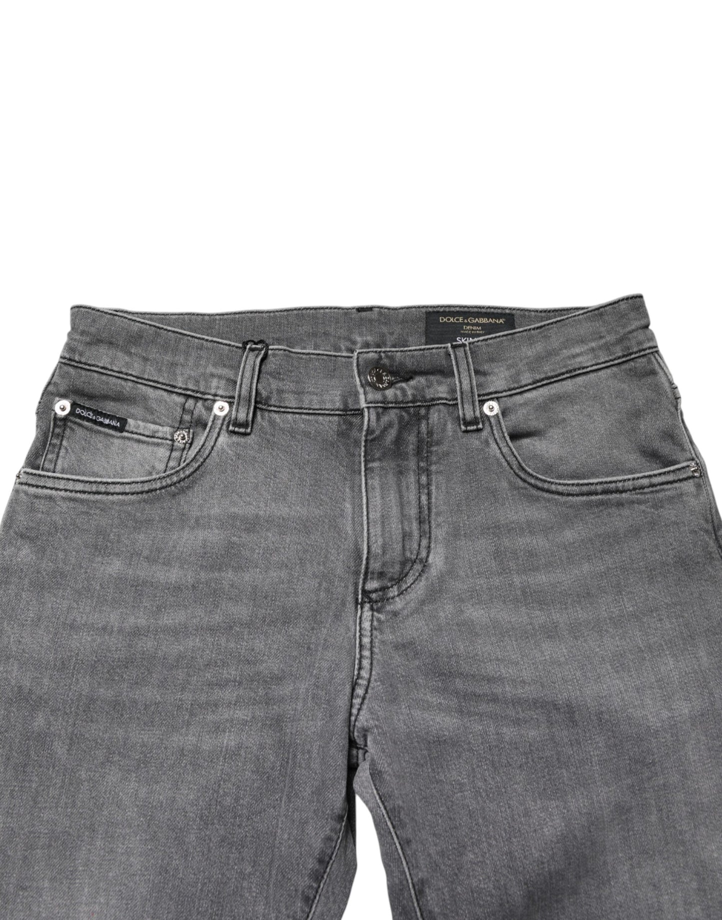 Vaqueros pitillo de mezclilla de algodón gris de talle medio Dolce & Gabbana