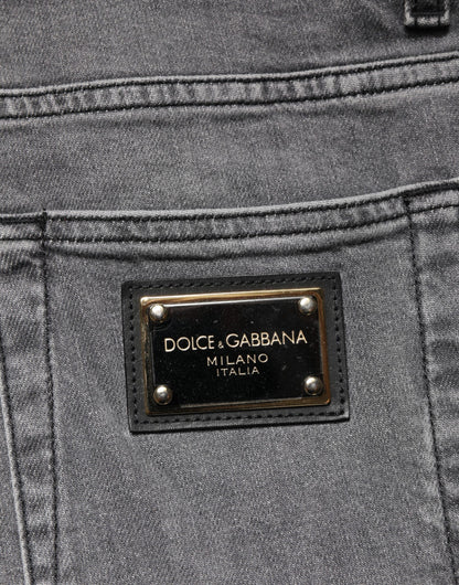 Vaqueros pitillo de mezclilla de algodón gris de talle medio Dolce & Gabbana