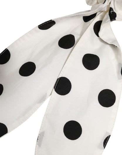 Dolce & Gabbana Scrunchie White Cotton Polka Dot Scarf Tie Accessory Hair