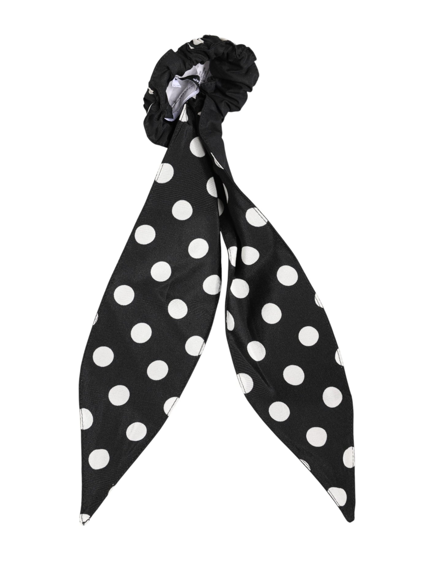 Dolce & Gabbana Accesorios de Algodón Negro con Estampado de Lunares: Pañuelo y Coletero para el Pelo