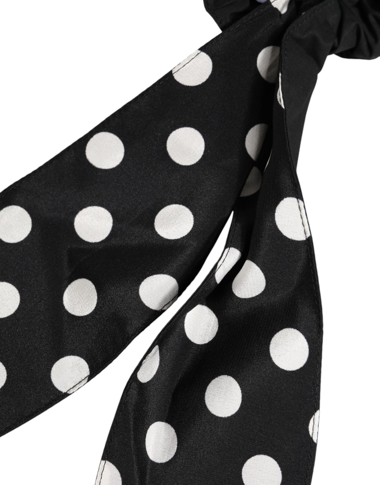 Dolce & Gabbana Accesorios de Algodón Negro con Estampado de Lunares: Pañuelo y Coletero para el Pelo
