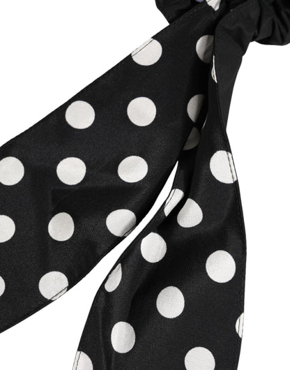 Dolce & Gabbana Accesorios de Algodón Negro con Estampado de Lunares: Pañuelo y Coletero para el Pelo