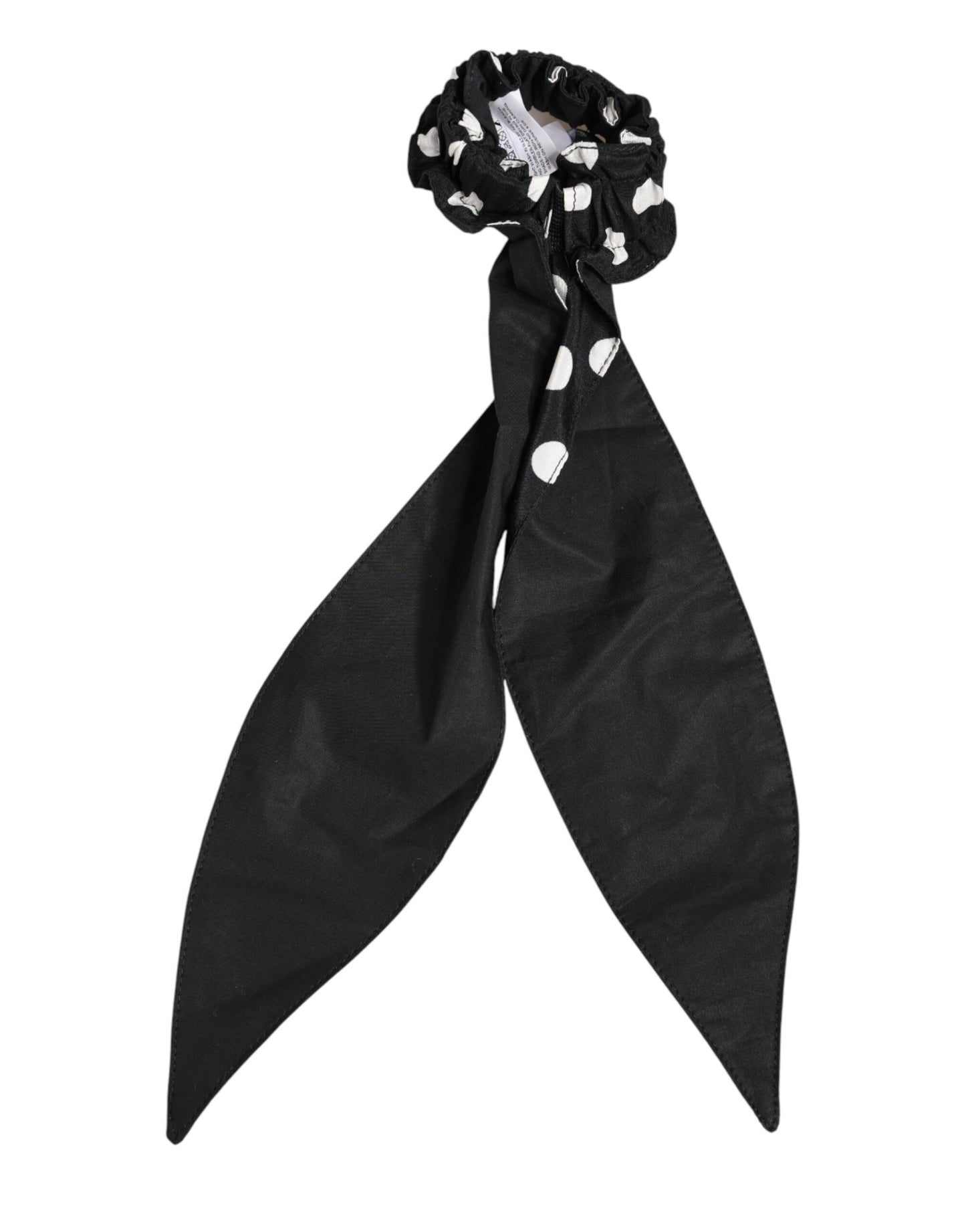 Dolce & Gabbana Accesorios de Algodón Negro con Estampado de Lunares: Pañuelo y Coletero para el Pelo