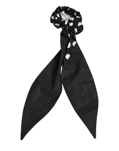 Dolce & Gabbana Accesorios de Algodón Negro con Estampado de Lunares: Pañuelo y Coletero para el Pelo