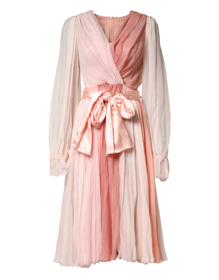 Vestido Dolce & Gabbana de tul de seda rosa de manga larga y cuello en V