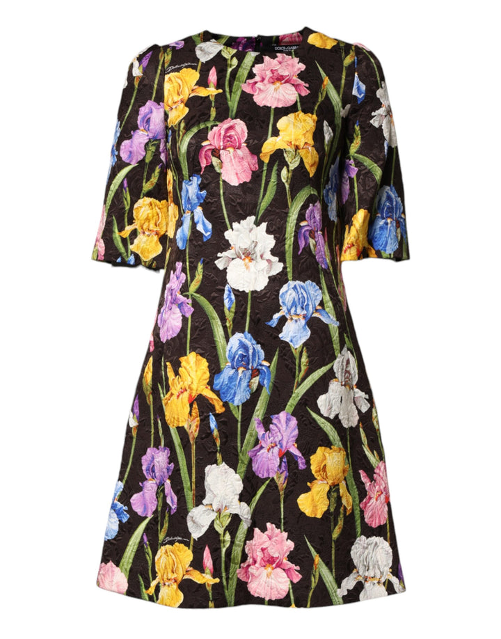 Minivestido evasé de brocado floral negro de Dolce & Gabbana