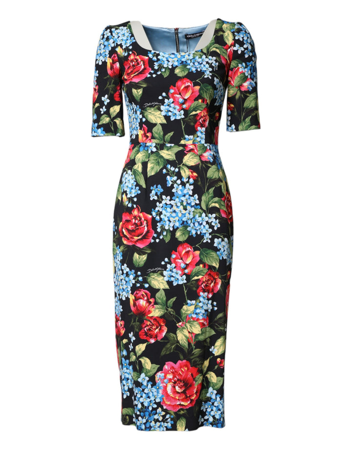 Vestido midi tubo de viscosa con estampado floral negro de Dolce & Gabbana