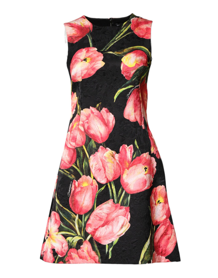 Minivestido evasé de viscosa con estampado floral negro de Dolce & Gabbana