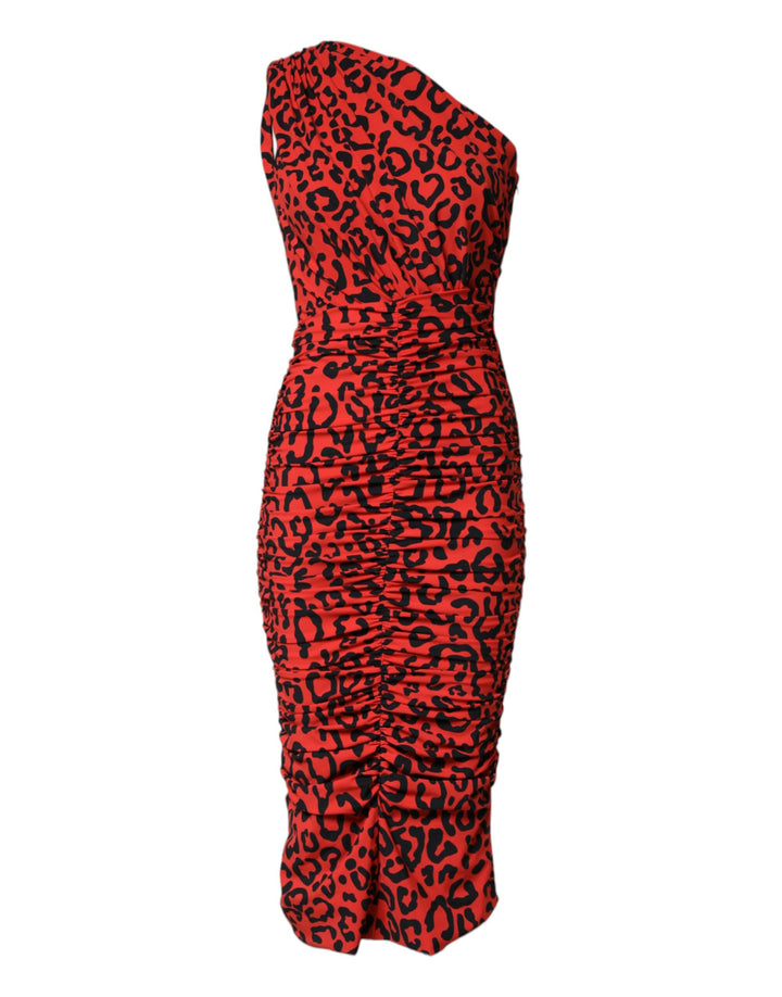 Vestido midi ajustado de nylon con estampado de leopardo rojo de Dolce & Gabbana