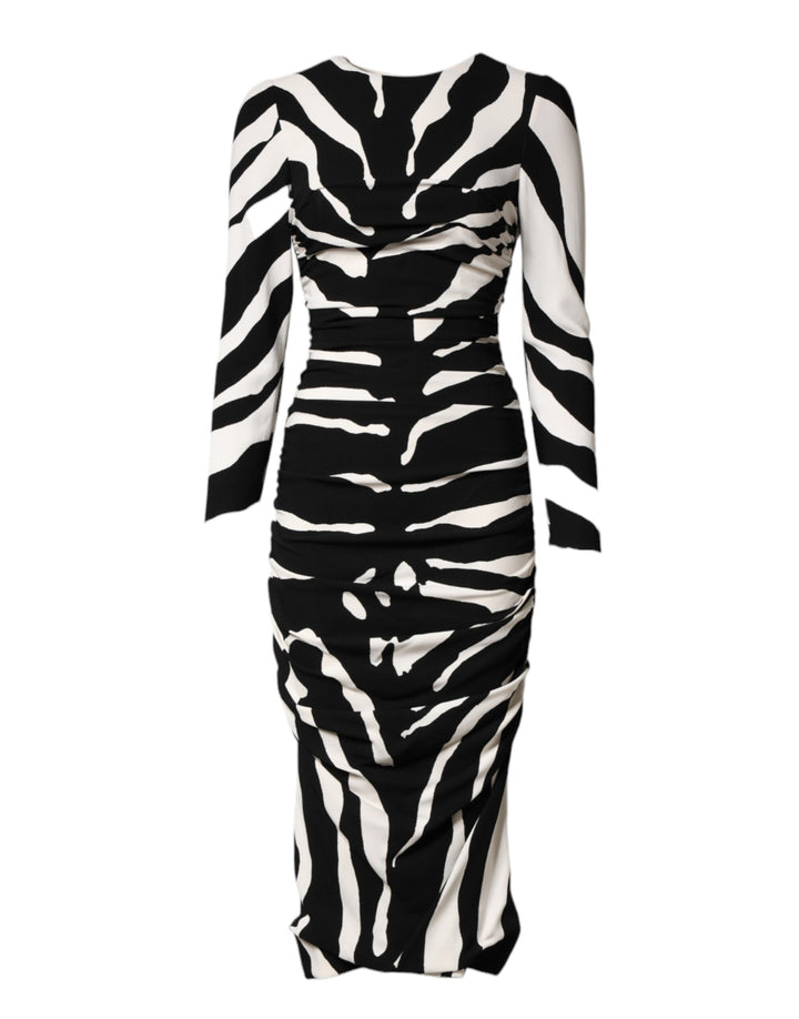 Vestido tubo midi de viscosa con estampado de cebra blanco y negro de Dolce & Gabbana