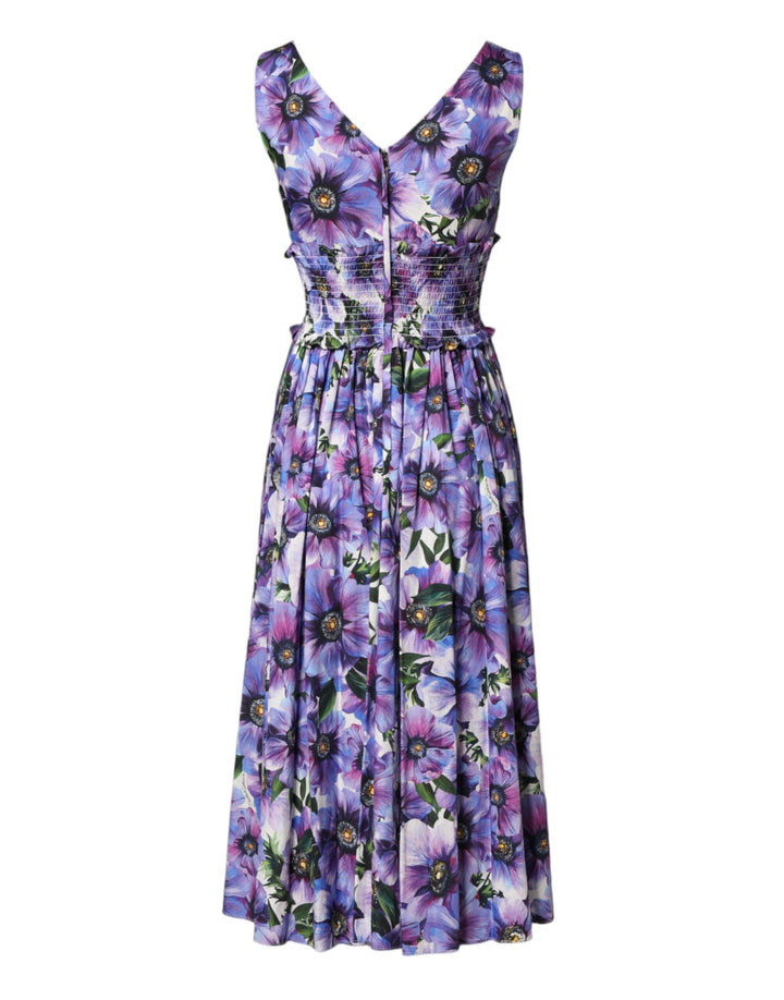 Vestido midi plisado con estampado de anémonas moradas de Dolce & Gabbana