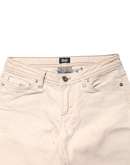 Dolce & Gabbana Beige Low Waist Cotton Slim Fit Denim Trousers Jeans