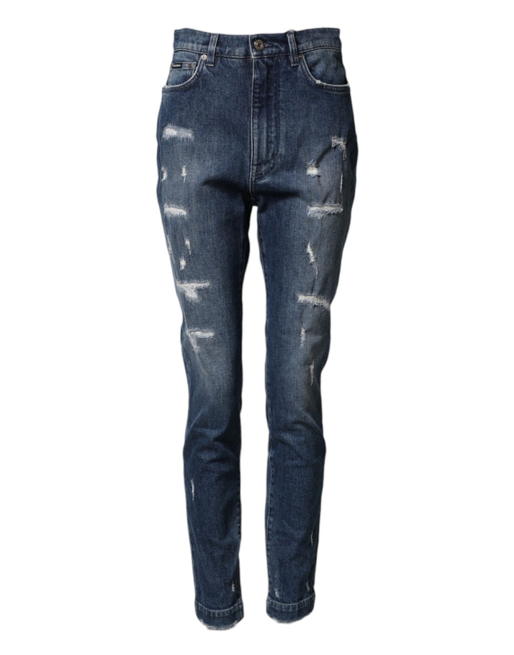 Pantalones vaqueros GRACE de tela vaquera de Dolce & Gabbana, azules, desgastados, lavados, con logotipo