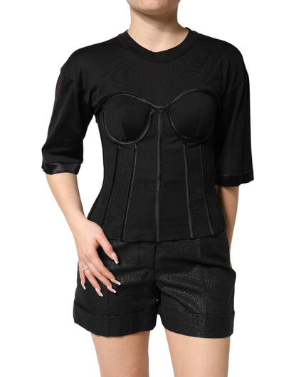 Camiseta de manga corta con corsé de algodón negro tipo bustier Dolce & Gabbana