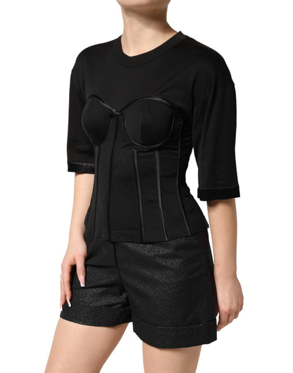 Camiseta de manga corta con corsé de algodón negro tipo bustier Dolce & Gabbana