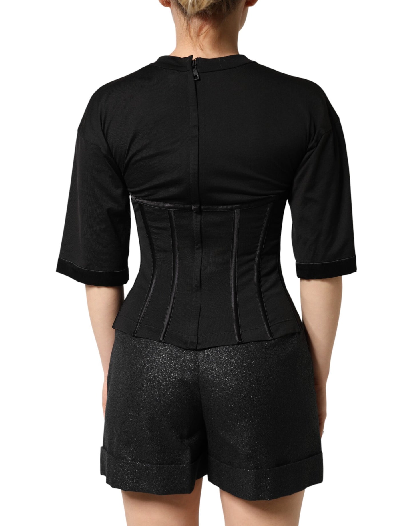 Camiseta de manga corta con corsé de algodón negro tipo bustier Dolce & Gabbana
