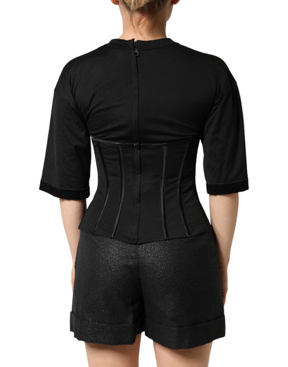 Camiseta de manga corta con corsé de algodón negro tipo bustier Dolce & Gabbana