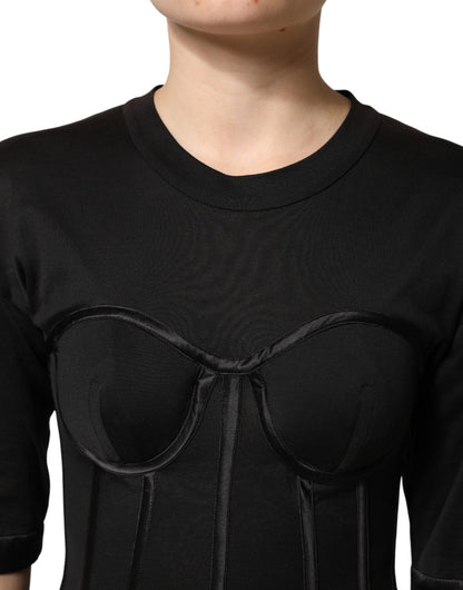 Camiseta de manga corta con corsé de algodón negro tipo bustier Dolce & Gabbana