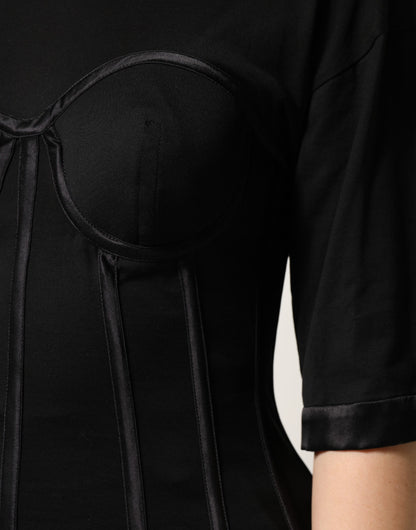 Camiseta de manga corta con corsé de algodón negro tipo bustier Dolce & Gabbana