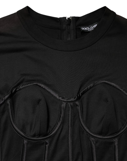 Camiseta de manga corta con corsé de algodón negro tipo bustier Dolce & Gabbana