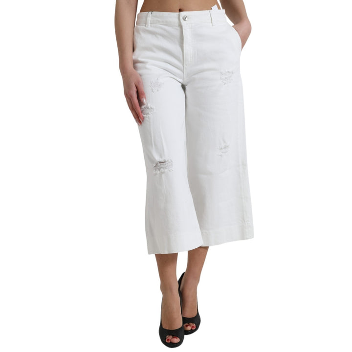 Vaqueros anchos cropped de algodón blanco de Dolce & Gabbana