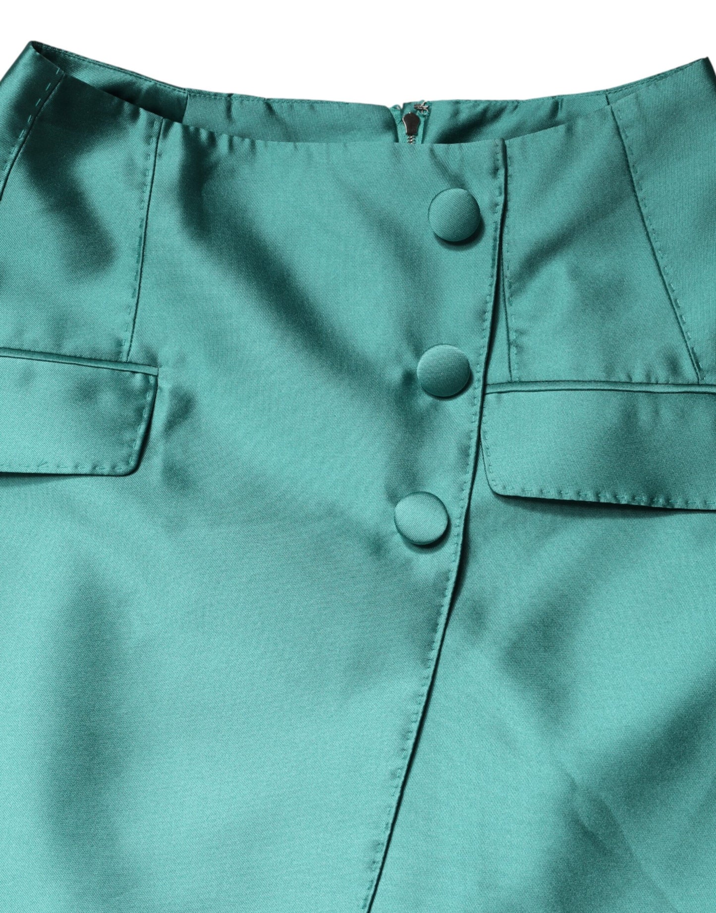 Minifalda de talle alto con botones de poliéster verde de Dolce & Gabbana
