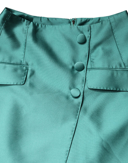 Minifalda de talle alto con botones de poliéster verde de Dolce & Gabbana