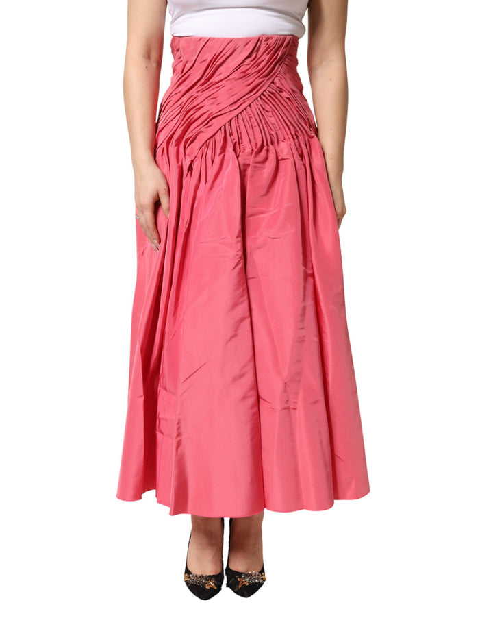 Falda midi plisada de seda rosa de tiro alto de Dolce & Gabbana