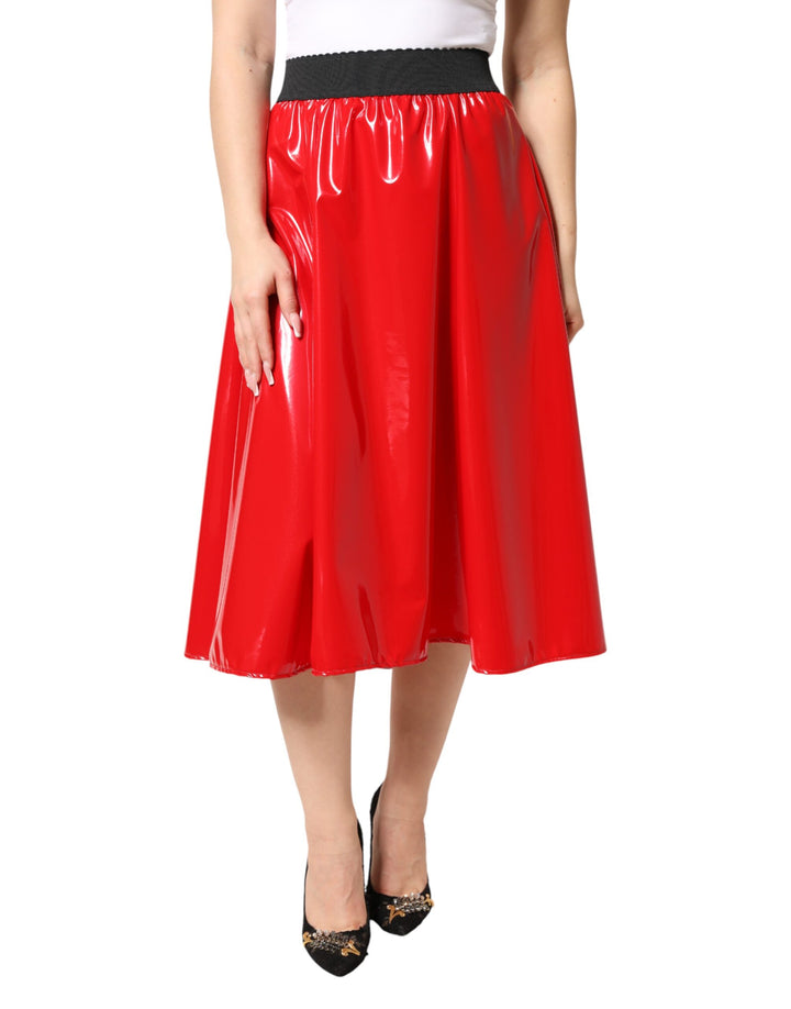 Falda midi de cintura alta en poliéster rojo brillante de Dolce & Gabbana