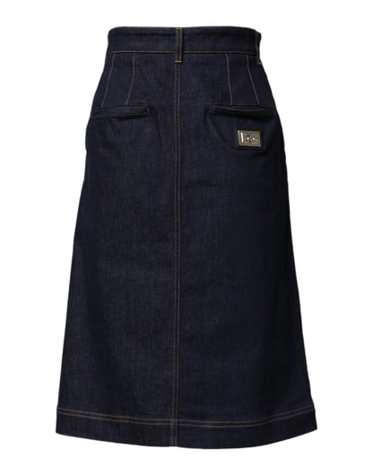 Jupe mi-longue en jean trapèze en coton bleu foncé Dolce & Gabbana