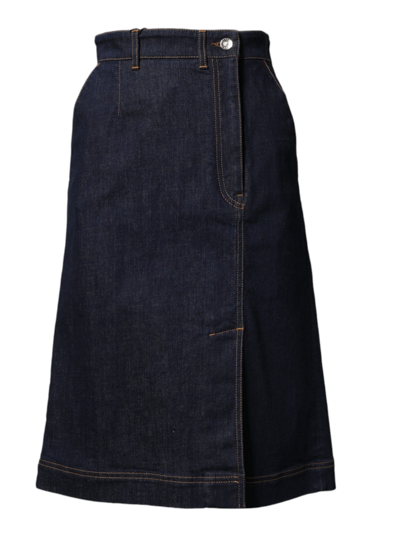 Jupe mi-longue en jean trapèze en coton bleu foncé Dolce & Gabbana