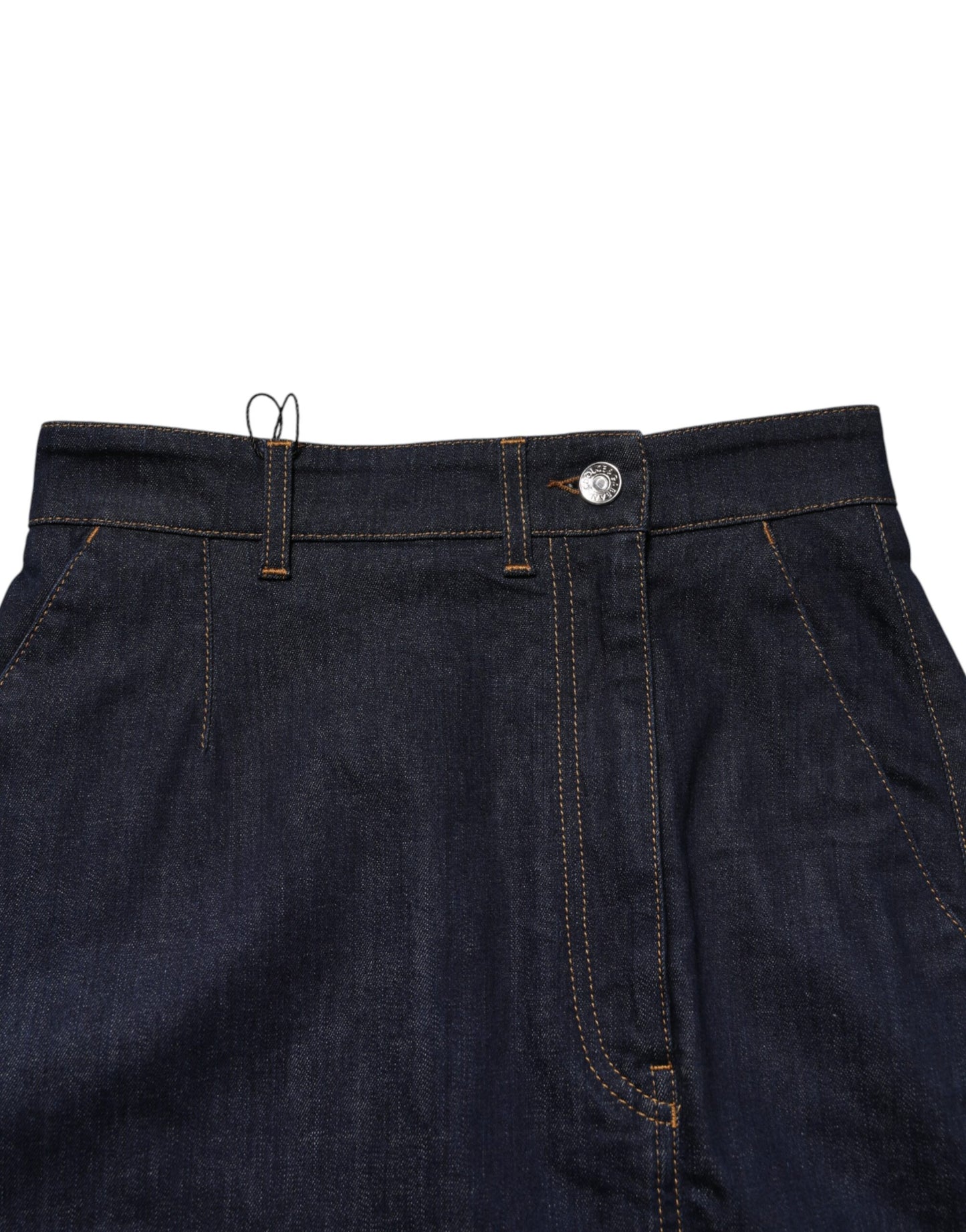 Jupe mi-longue en jean trapèze en coton bleu foncé Dolce & Gabbana