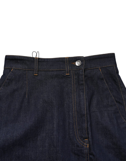 Jupe mi-longue en jean trapèze en coton bleu foncé Dolce & Gabbana
