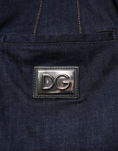 Jupe mi-longue en jean trapèze en coton bleu foncé Dolce & Gabbana