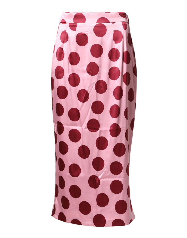 Falda midi entallada de seda con estampado de lunares rosas de Dolce & Gabbana