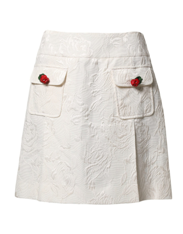 Minifalda de talle alto de brocado floral blanco de Dolce & Gabbana